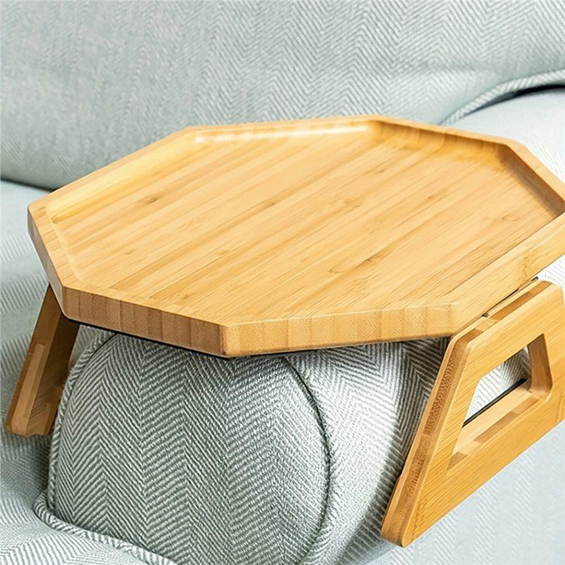 A25F-Sofa Armrest Tray, Wooden & Bamboo Folding Sofa Tray Table Use For Eating/Remote/Drinks/Phone (Round, Square)