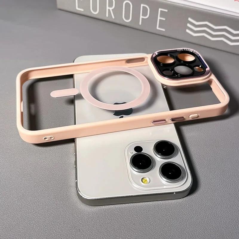 

Роскошный прозрачный чехол Magsafe для iPhone 11 12 13 14 15 Pro Max Plus, магнитный прозрачный чехол-бампер For iPhone 12Pro розовый