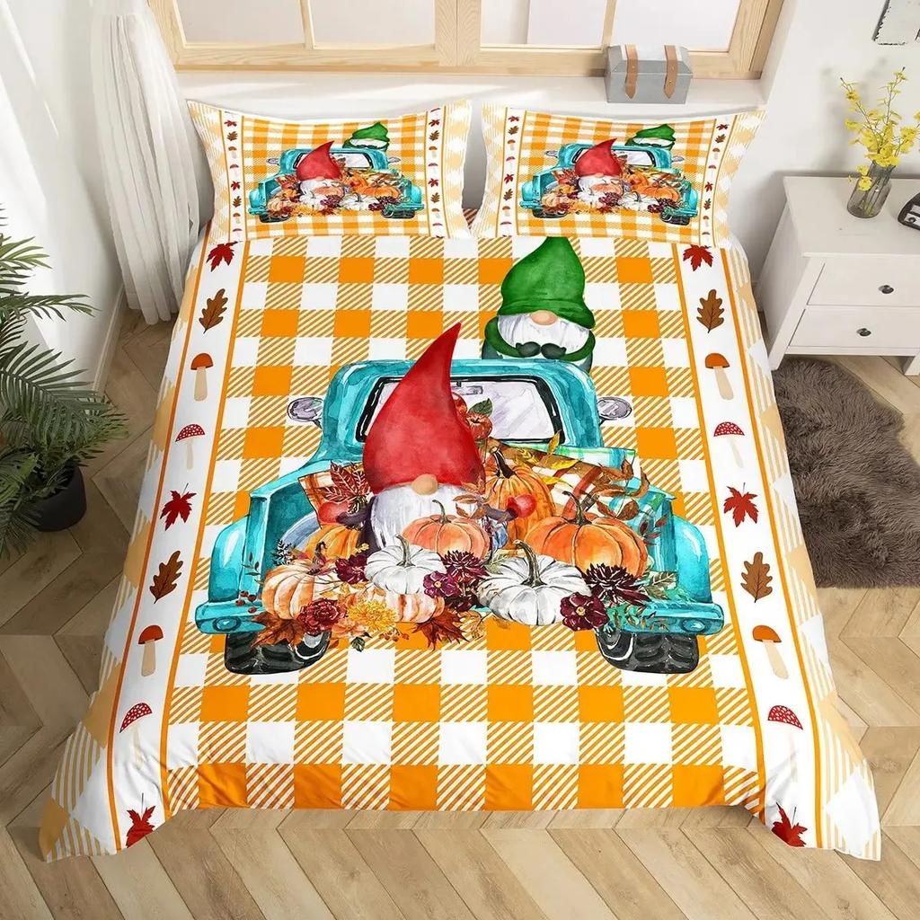 Thanksgiving Pumpkin Duvet Cover Set Maple Leaves Bedding Sets Truck Sunflower Comforter Cover Autumn Harvest Farmhouse Decor