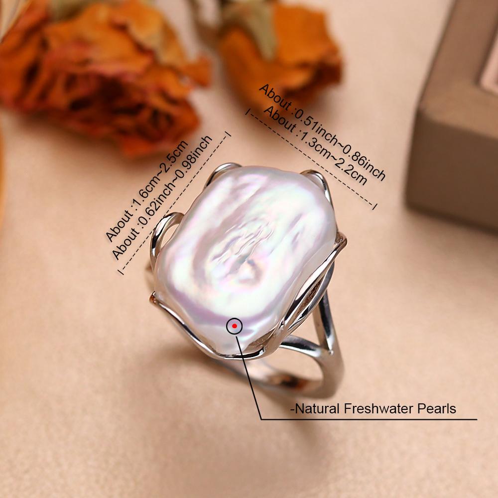 SENIKO 12-16mm Natural Freshwater Pearl Rings For Women Fashion Female Cubic Zirconia CZ Ring Pearl Jewelry Adjustable Ring