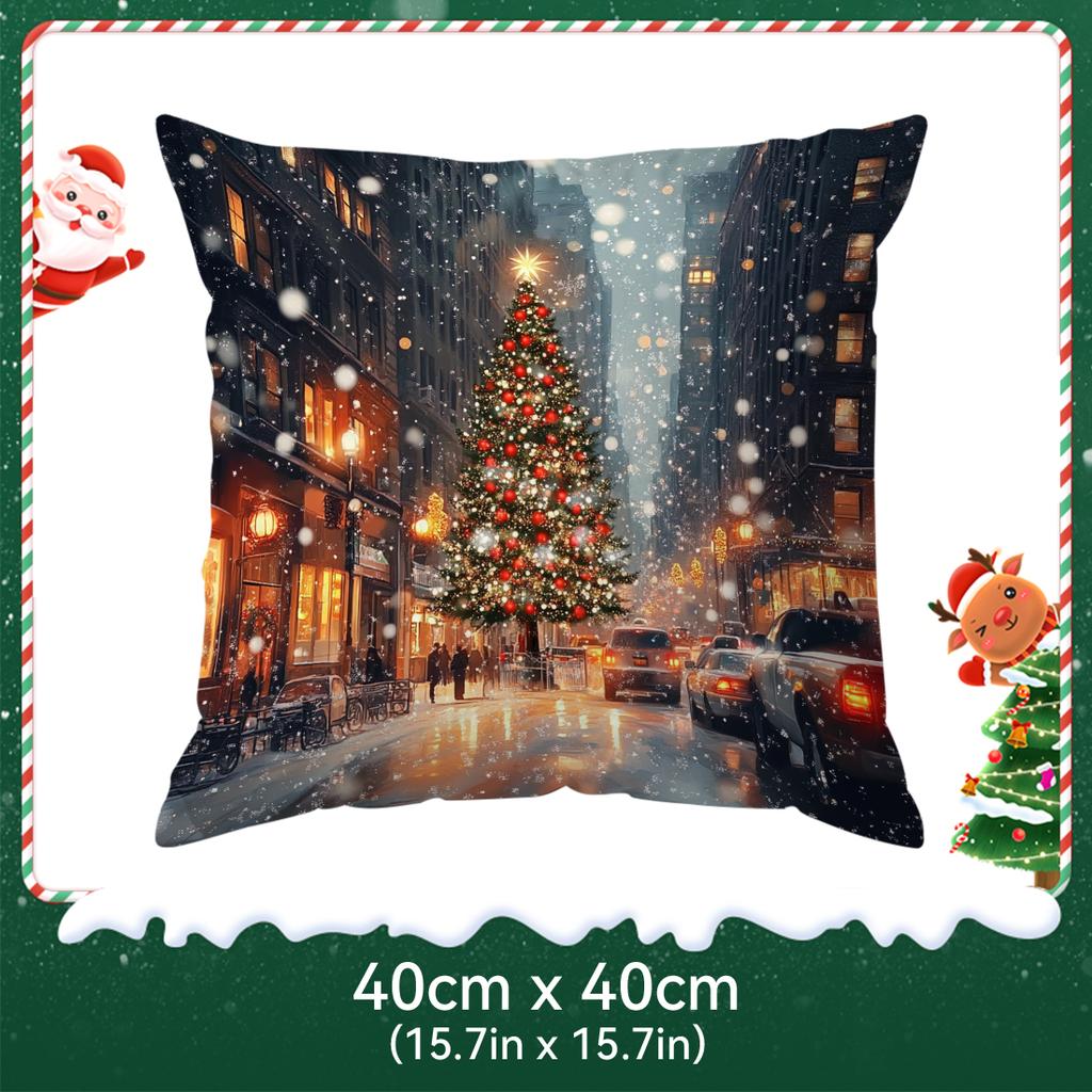 Christmas Street Cushions Pillowcase Polyester Cushion Cover Throw Pillow Pillowcover Home Car Sofa Decor