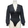 Damen-Bodysuit, Übergröße, lässig, Spitze, tief, modisch, V-Ausschnitt, schlanker Damen-Body