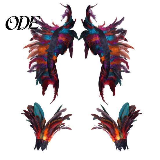 Feather Shawl Bracelet Set 1 Fake Collar with Wrist Ring Gothic Style Imitation Angel Wings Hollow Out Lace Unisex Model Stage Show Performance