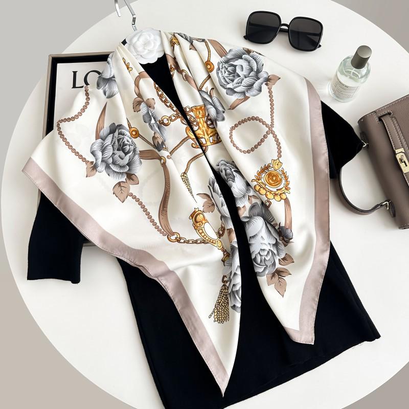 Čiernobiela hodvábna twill šatka so zvieracím vzorom - 90x90CM Jesenný/Zimný šál pre ženy