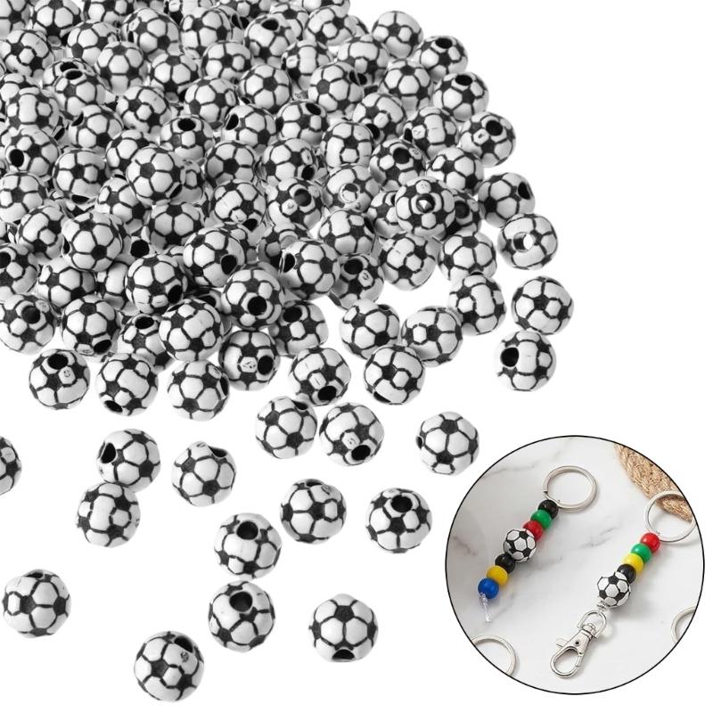 100Pcs Acrylic Football Shaped Beads With Crystals Elastic String For Creative Jewelry