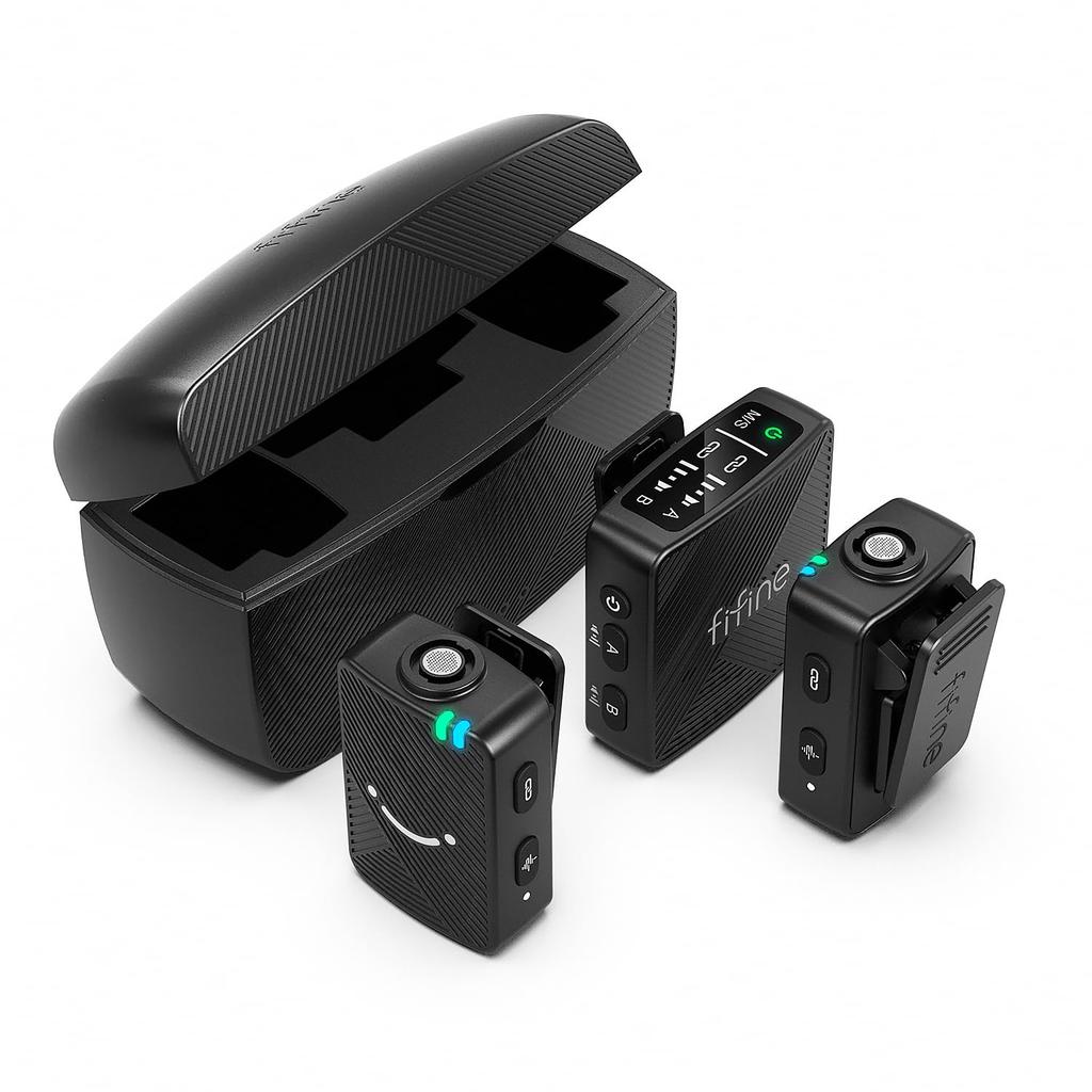 FIFINE Wireless Microphone, Lapel Microphone, 6 Hours of Continuous Use, Noise Cancelling, 2-Person Simultaneous Use, Storage Charging Case,