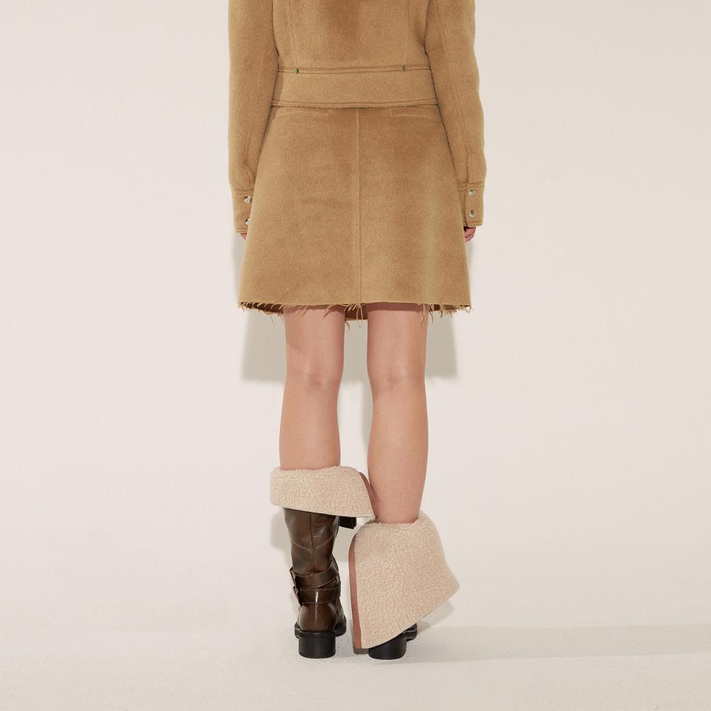 Soltipebeul Pintuck Snap Pleated Skirt [Mocha]