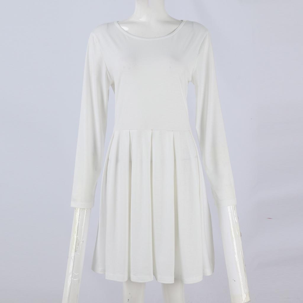 Women's Short Sleeve Dress Pleated Loose Swing Casual Dress With Pockets Knee Length Dresses