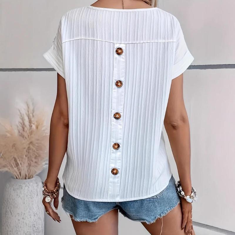 Damenmode Lässig Sommer Frühling Einfarbige Druck Kurzarm Rundhals Blusen Hemden