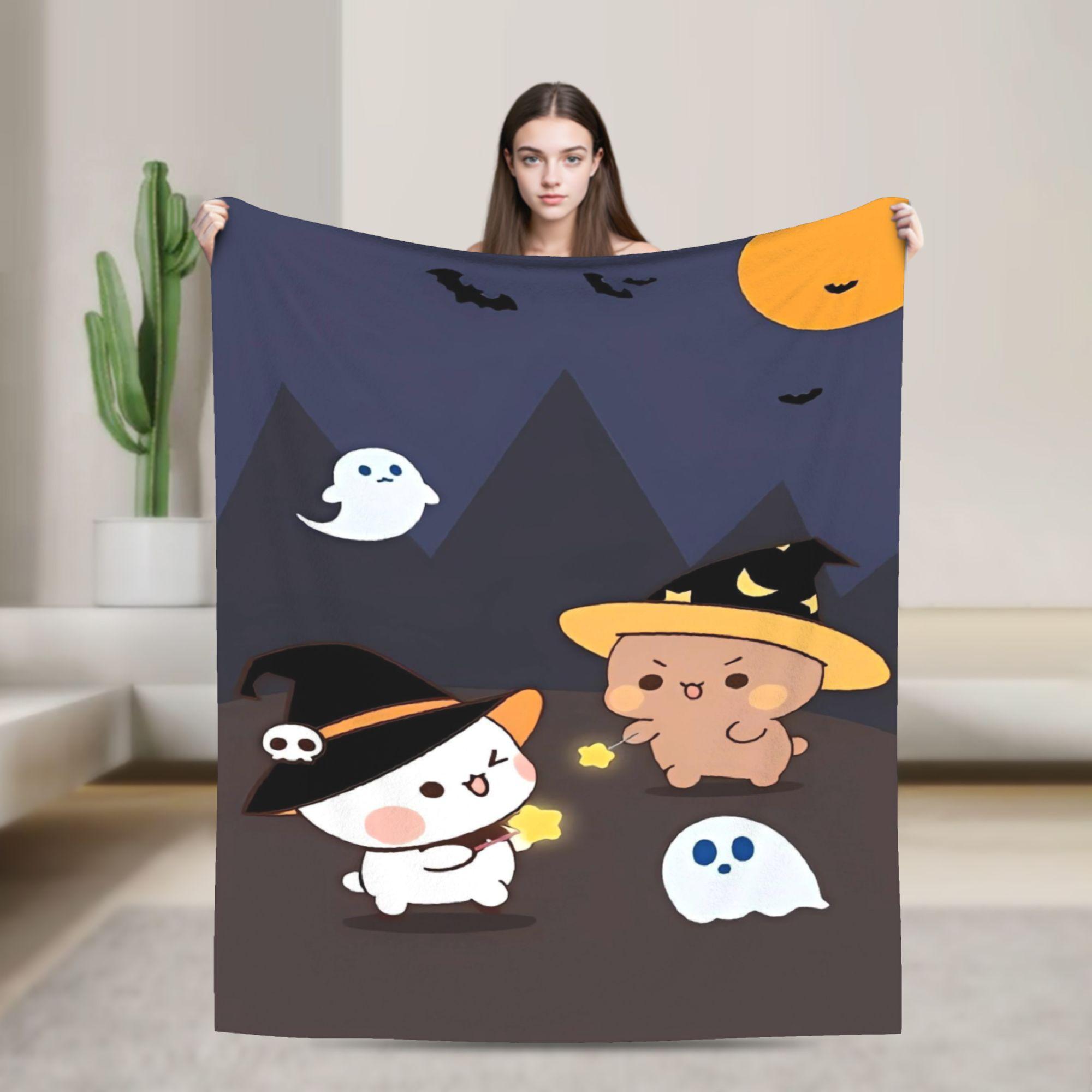 

Super Warm BlanketStudents Picnic Bubu Dudu Halloween Throw Blanket Flannel Bedspread For Living Room Aesthetic Sofa Bed Cover 75x90cm