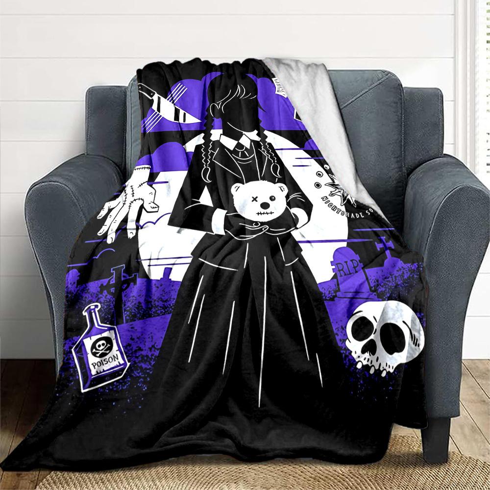 1pc Wednesday Flannel Blanket [Cozy Throw Blanket] For Sofa, Bed, Travel, Camping, Livingroom, Office, Couch, Chair, And Bed