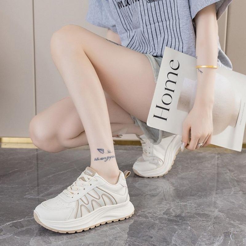 Spring, Summer, Autumn and Winter Women's Low-top Round-toe Lace-up White Shoes