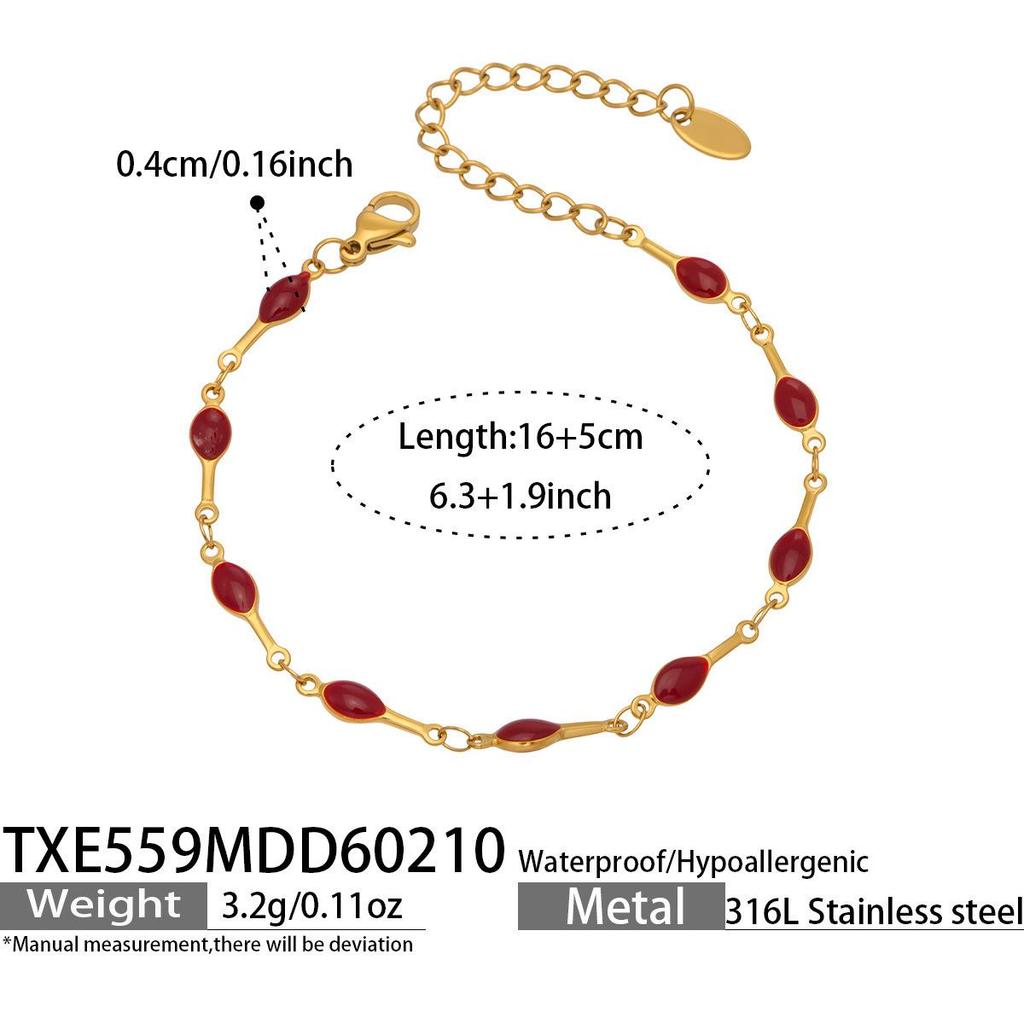 European Style Dopamine Color Block Necklace & Bracelet Set: Stainless Steel Drip Oil, Clavicle Design, Simple & Stylish Personality.