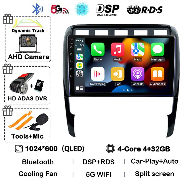 Android 14 Carplay Auto for Porsche Cayenne 1 9PA 2002-2010 Car Radio GPS Stereo Multimedia Player Head Unit 2 Din WIFI+4G DSP