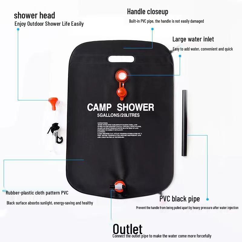 20L Portable Solar-Heated Outdoor Folding Shower Bag for Camping