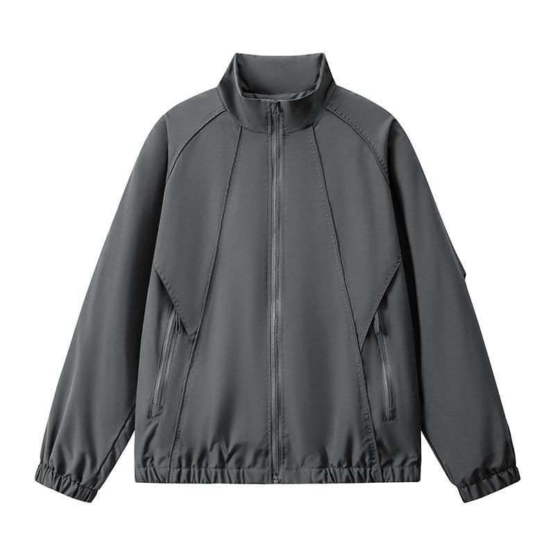 Herren Stehkragen Reißverschluss Leichte Jacke Einfarbige Winddichte Outdoor Freizeit Locker Geschnittene Oberbekleidung