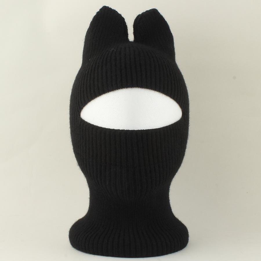 New Cartoon Winter Cat Ear Balaclava Neck Warmer Cute Knitted Hat with Detachable Face Cover for Boys Girls Warm Ear Protection