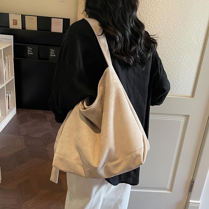 Minimalist Tote Bag for Women Fashion Shoulder Bag with Soft Suede Texture Large Capacity
