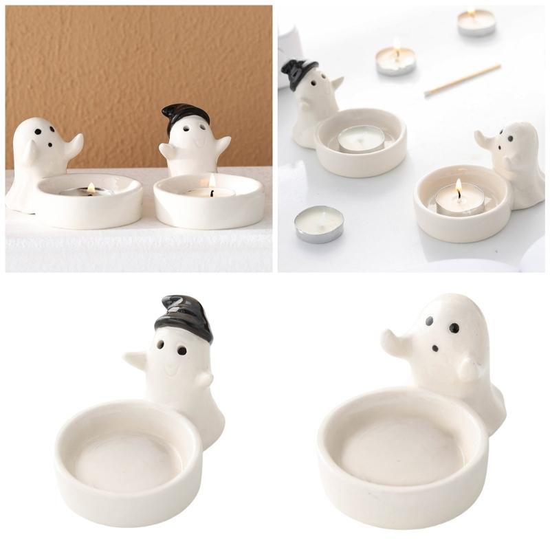 Ceramics Cute Ghostly Figurine Candle Holders Halloweens Tealight Holders Candlestick Table Decors for Festivals Party