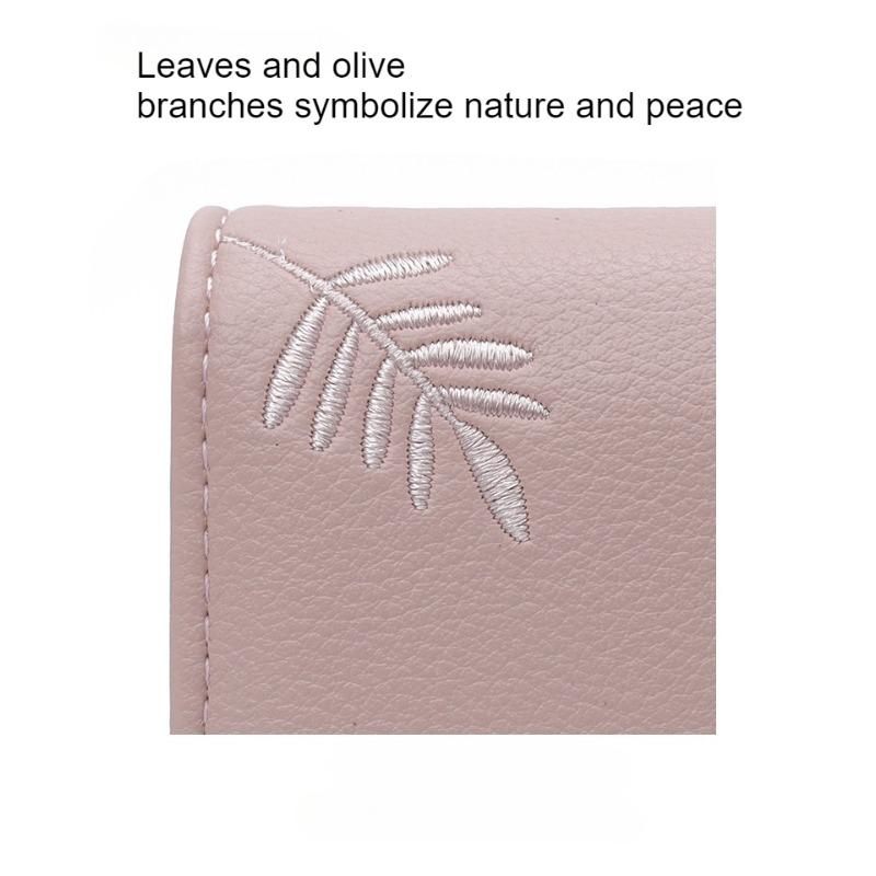 Ladies' Short Leaf Wallet, Embroidered Flower Wallet, Zipper Coin Student Multi functional Change Card Bag