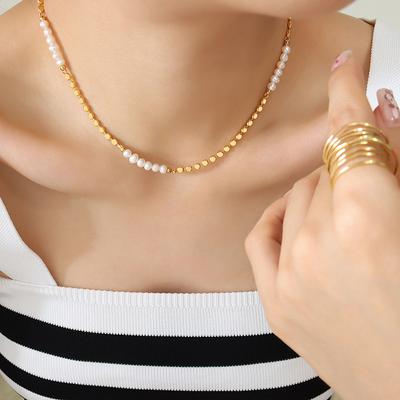 Simple Style Temperament Copper Material Freshwater Pearl Lentil Splicing Necklace Fairy Jewelry
