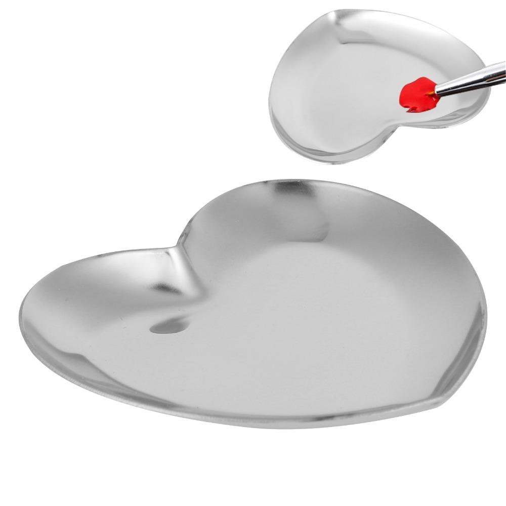 Stainless Steel Heart Shaped Nail Art Palette Heart Shaped Jewelry Display Tray Nail Care Services серебряный