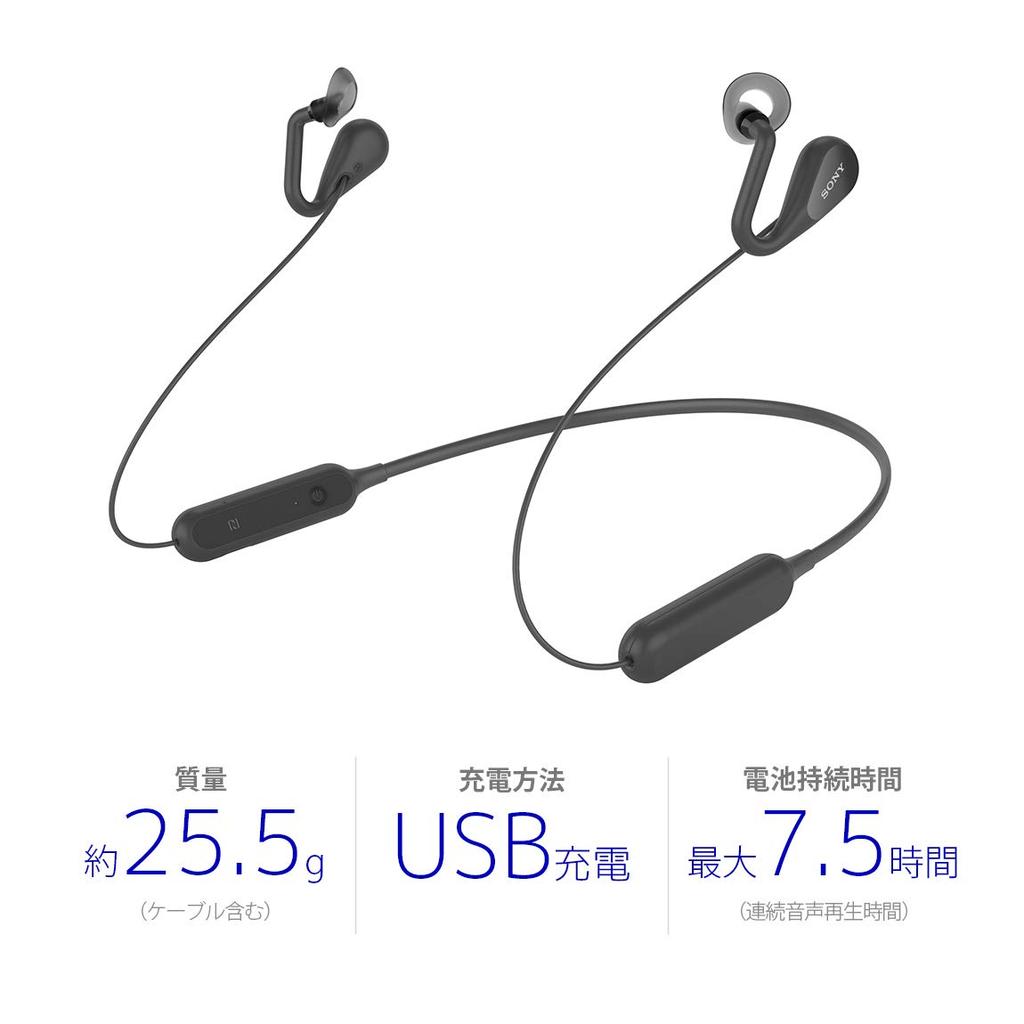 Sony Wireless Stereo Earphones NFC with Microphone and Control 2019 Black Open-Ear SBH82D Bluetooth, Multi-Purpose Listening, Compatible, Buttons,