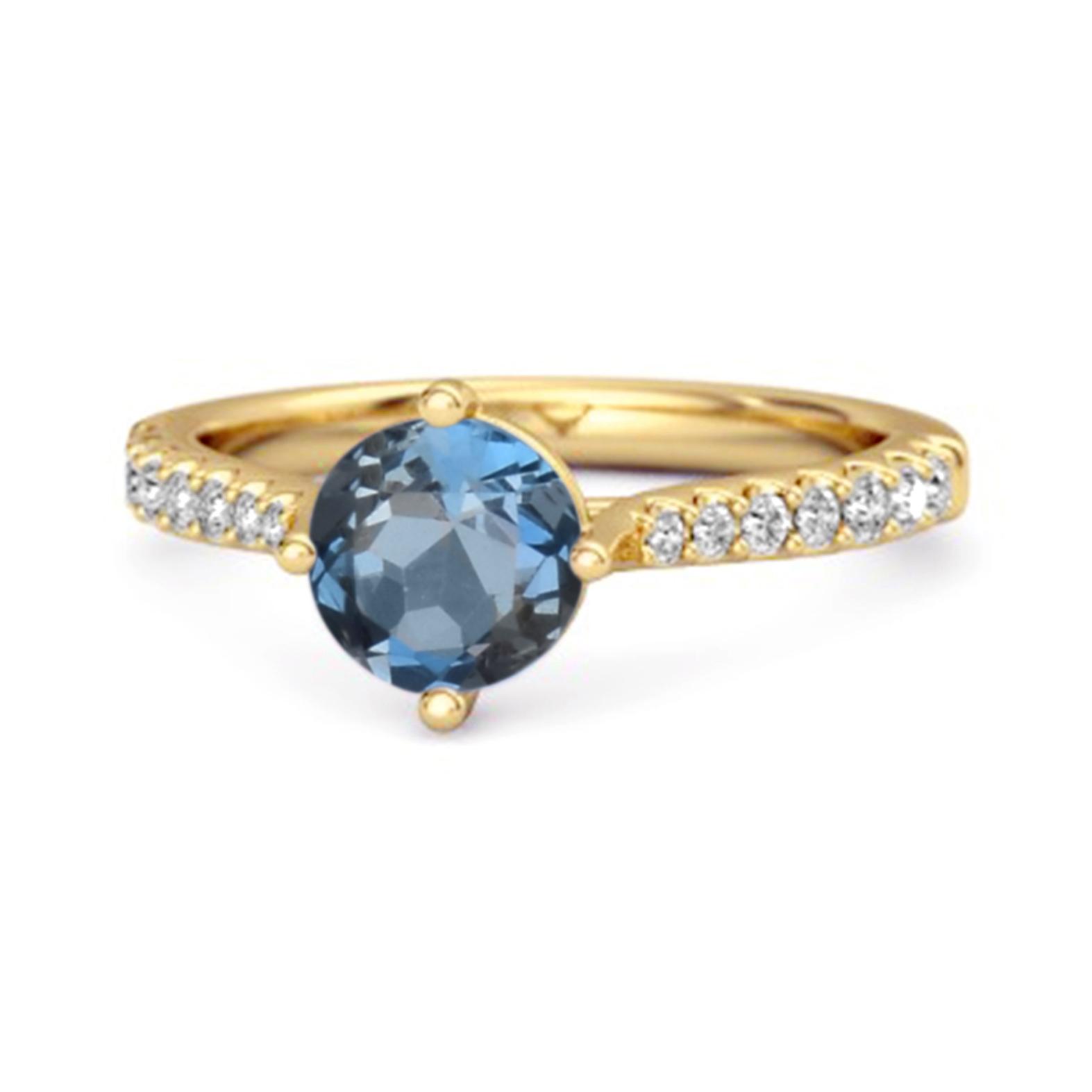 

London Blue Topaz Classic Pave Solitaire Ring - 925 Sterling Silver Gold Vermeil 8.5 жовтий