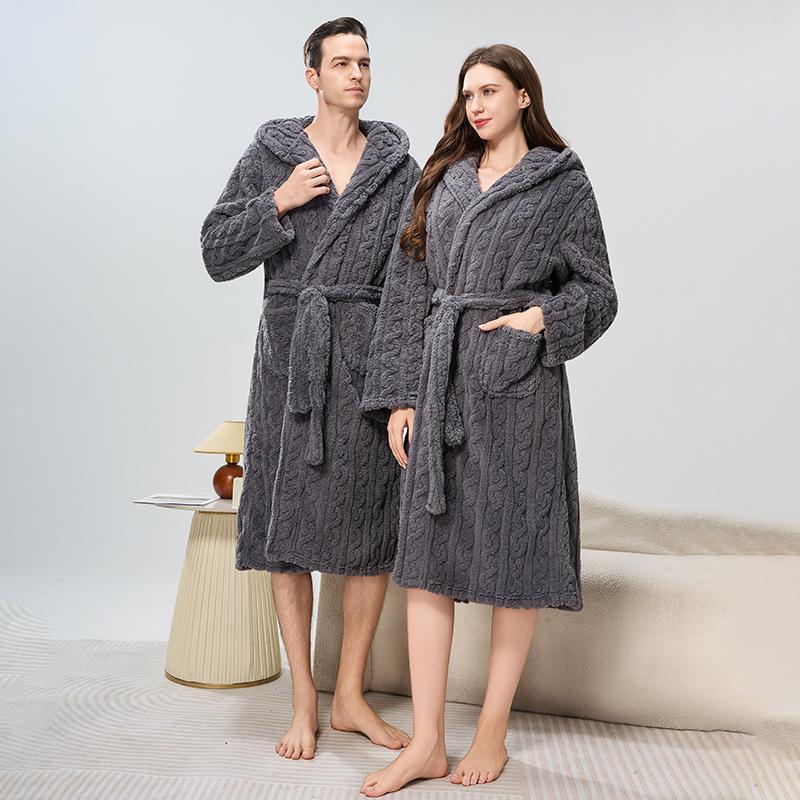 Men's Winter Hooded Robe Plush Long Bath Robes with Hood Cozy Warm Bathrobe Fuzzy Spa Robe With Pockets House Coat Fluffy Fleece Robes for Men