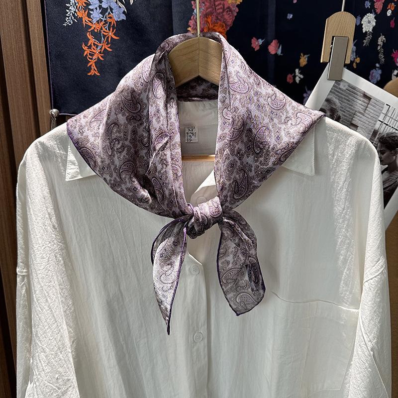 Purple temperament cashew flower silk silk scarf women s summer thin Xili yarn 70 square scarf breathable yarn scarf scarf 65*65cm
