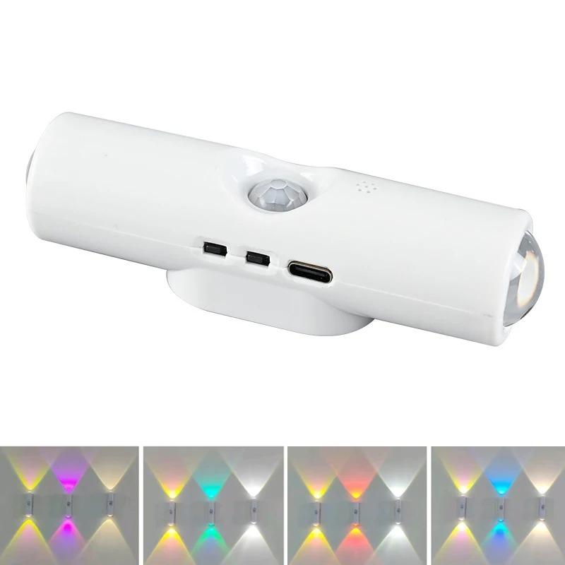 Motion Sensor LED Night Lamp RGB Warmlight Wall Lights Up and Down Lights Tpye-C Rechargeable for Stair Corridor Room Decoration