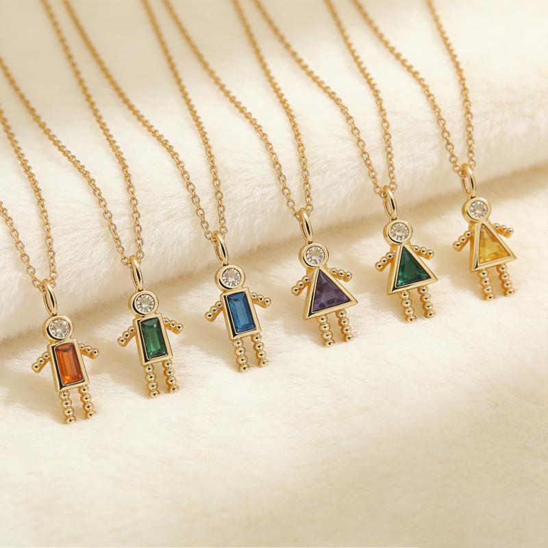 Neue Süße Geburtsstein Kinderform Halskette Kupfer Goldfarbe Partner Halsband Zirkon Personalisierte Lange Kette Choker Täglich