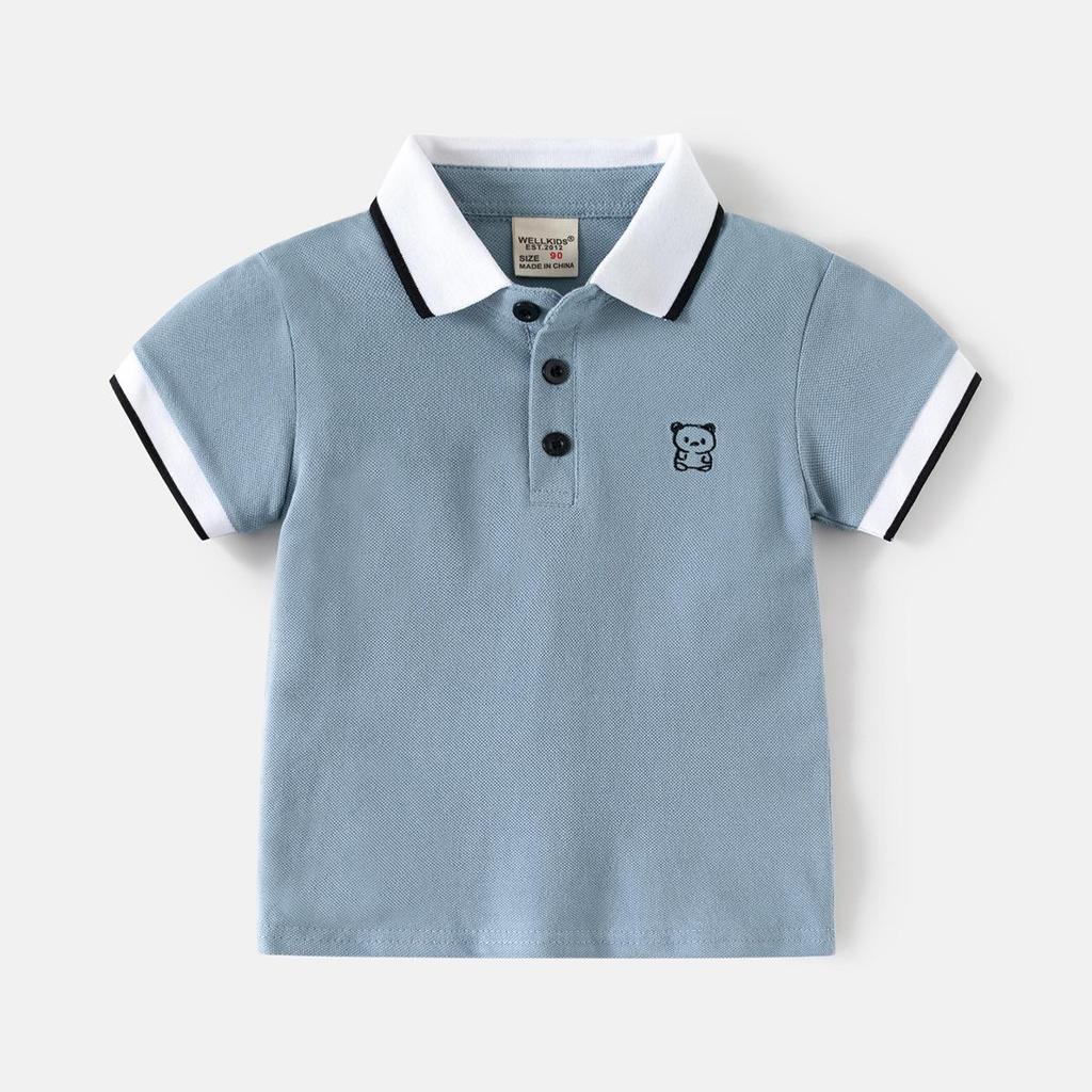 Dziecięcy T-shirt z krótkim rękawem 2025 Nowa koszulka polo dla chłopców Dziecięcy top z haftem z półrękawem Odzież dziecięca