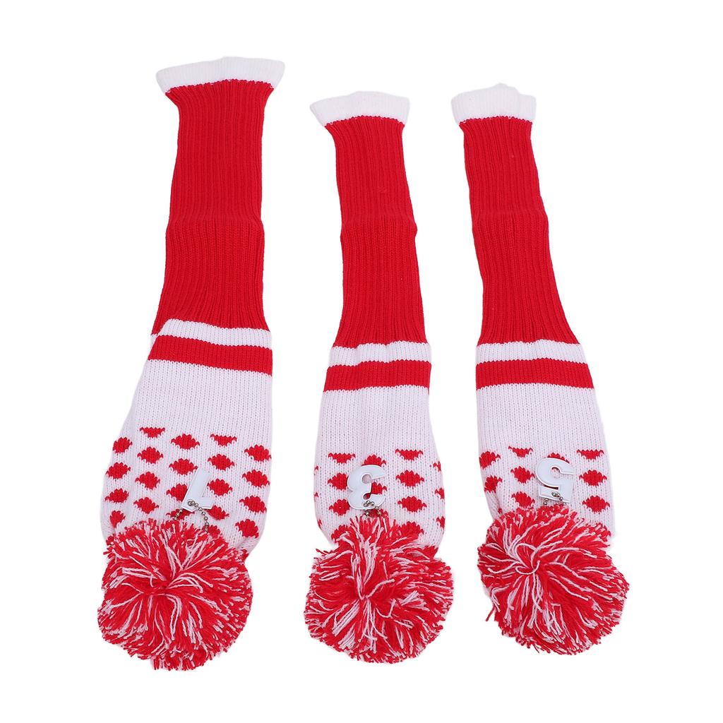 3PCS Stripes Knitted Club Head Covers 3 Piece Set 1 3 5 Headcovers with Pom Pom Decoration Snug Fit Red