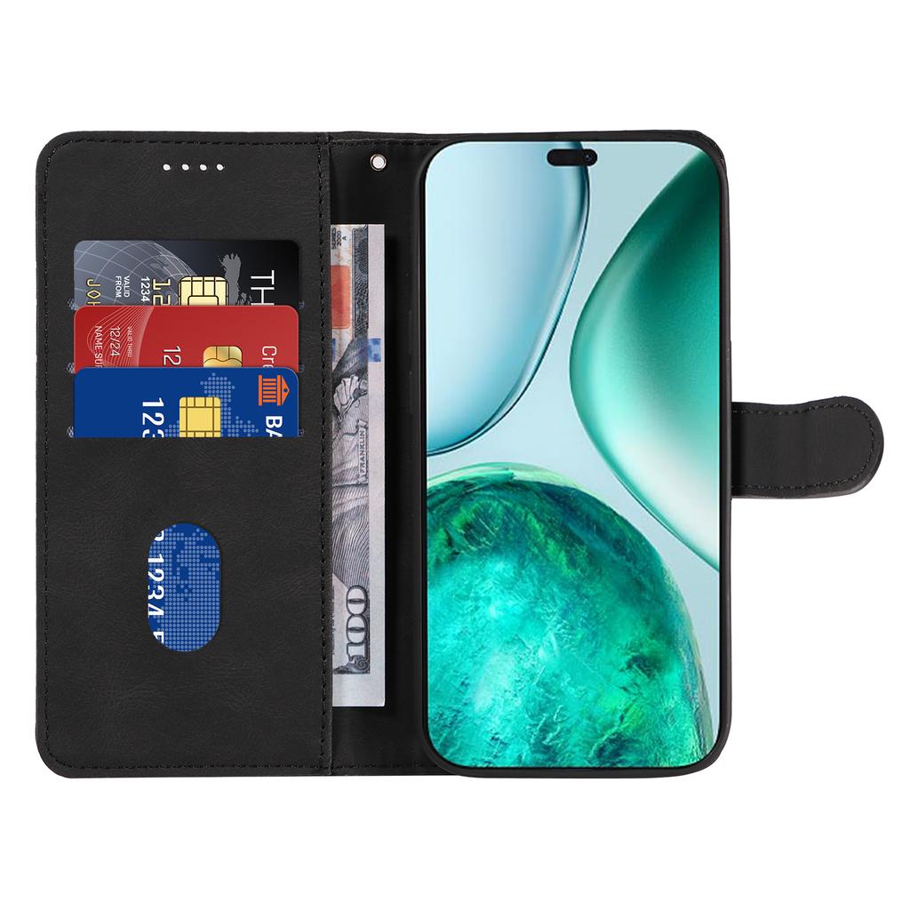 For Honor X8c 4G Wallet Case Leather Phone Cover Stand with Curved Line Design