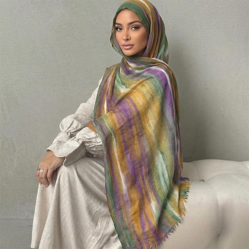 Ramadan Watercolor Modal Hijab Women Bohemian Watercolor Soft Muslim Hijabs Floral Breathable Shawl Wrap Scarf Headscarf Warm