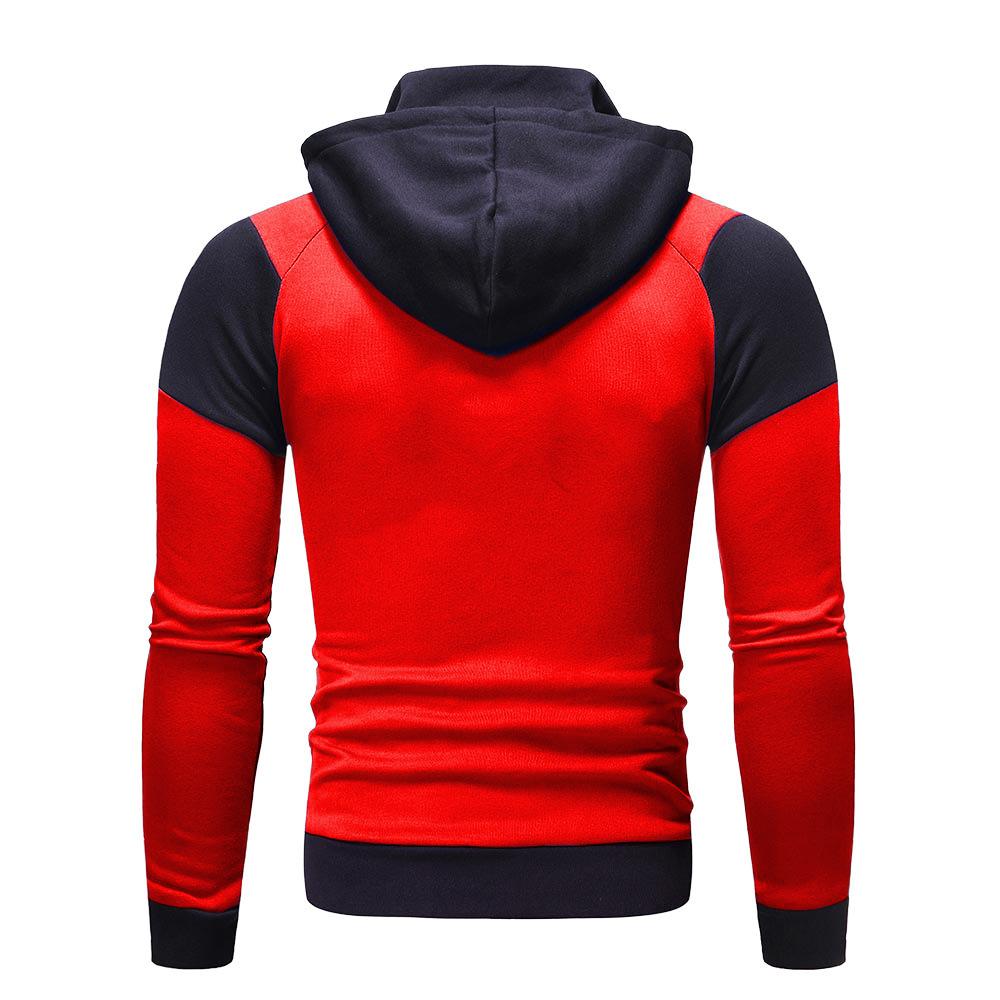 Men's Personalized Color Matching Double-layer Zipper Hooded Cardigan Slim-fit Sweater