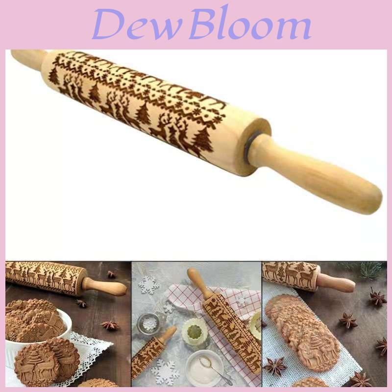 Premium Wood Christmas Elk Snowflake Rolling Pin For Baking Festive Cookies