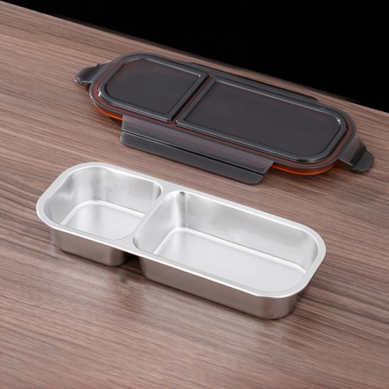 2Pcs Stainless Steel Snack Containers Leak-proof Sauce Box 700ml Divided Snack Food Containers 2/3 Compartment Condiment Box with Lids for Kids Adults