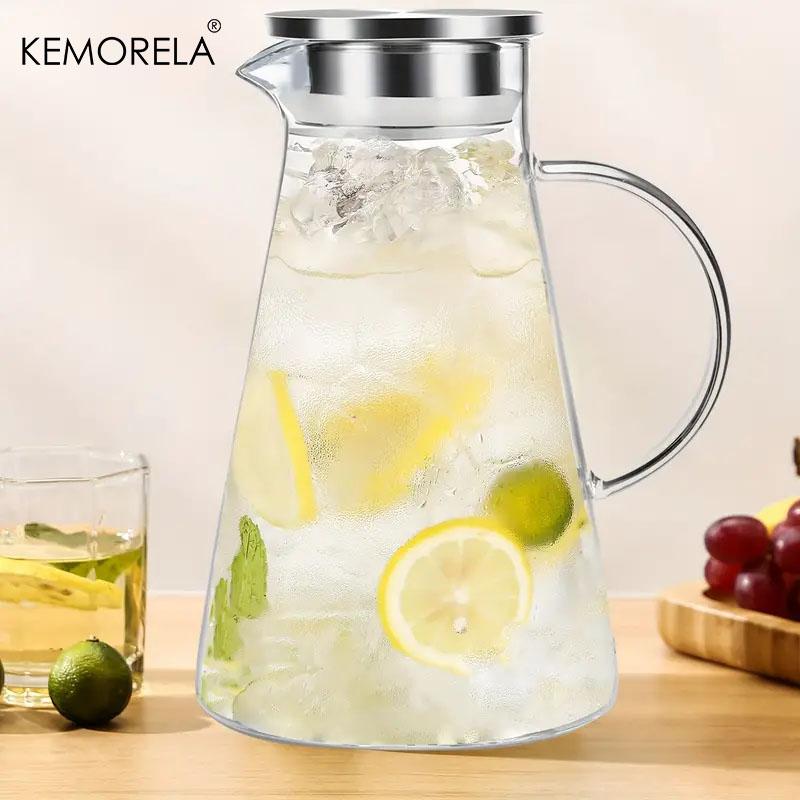 Large Capacity Glass Water Jug with Handle Transparent Heat-Resistant Cold Water Kettle for Kitchen Office Household Use