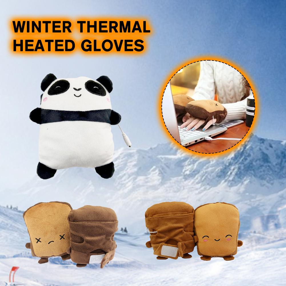

Winter Thermal Heated Gloves Cute Cartoon Plush Fingerless Heating Panda Office Bread Warmers W P0F0 style1-one-size