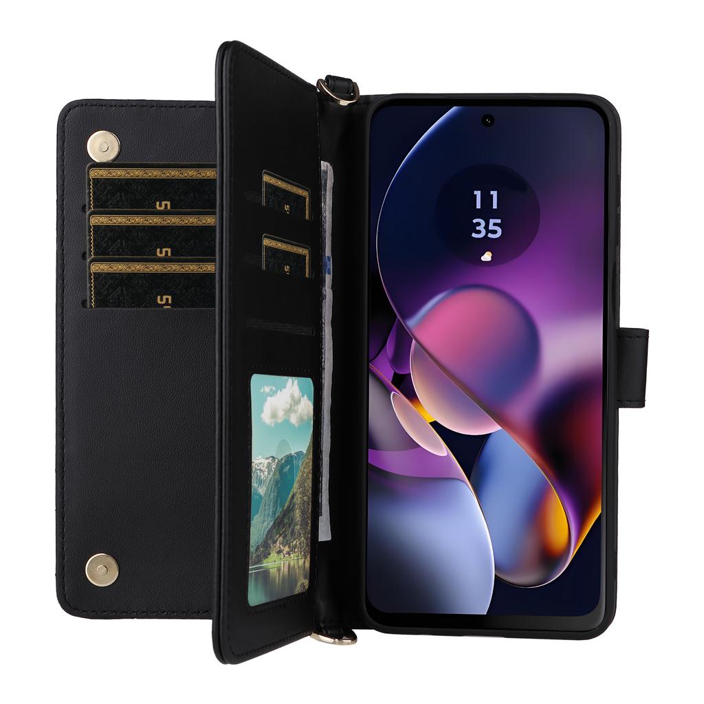 Wallet Phone Case for Motorola Moto G64y 5G/G64 5G/G54 Power 5G/G54 5G Leather Cover with Shoulder/Wrist Strap