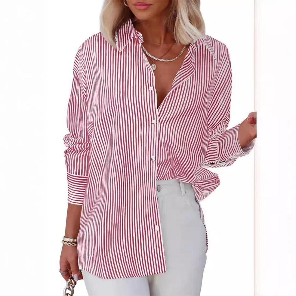 Women's Striped Button Down Shirt Long Sleeve Casual Loose Fit Office Blouse For Women