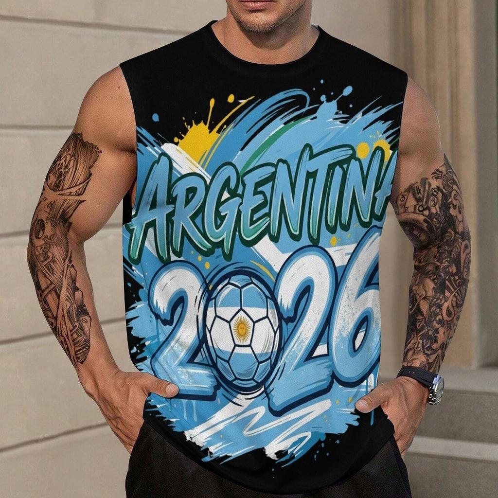 Men's Loose Fit Sleeveless Tank Top Soccer Themed Graphic Print Casual Sportswear Summer Shirt for Outdoor Activities