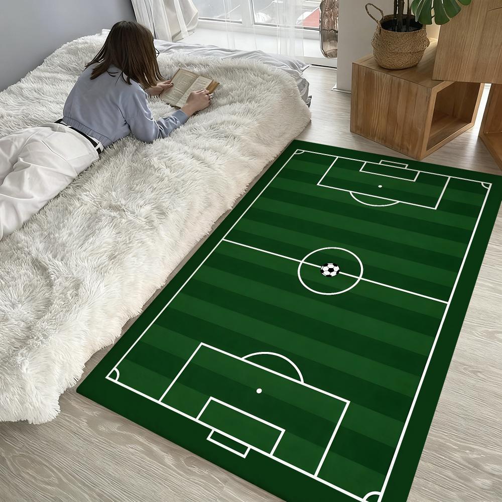 Soccer Field Pattern Door Mat Floor Mat Soft Thickened Absorbent Non-Slip Bedroom Living Room Door Mat Home Decor Flannel Rugs