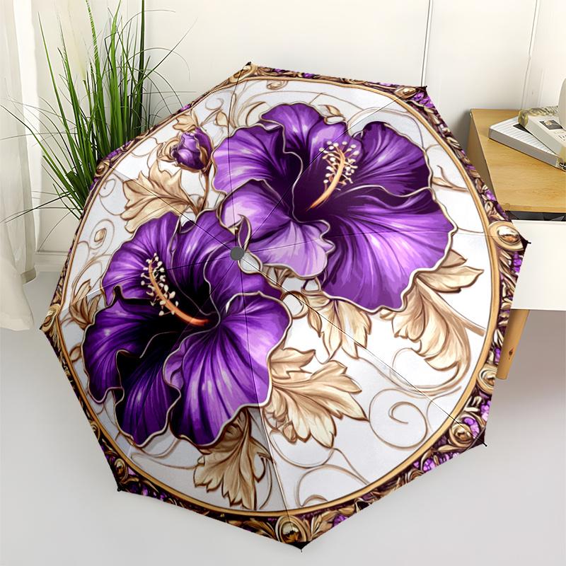 

Stunning Purple Hibiscus Floral Design | Lightweight Automatic Folding Umbrella, 8 Ribs, Iron and Plastic, Cute and Fashionabl Iron&8K
