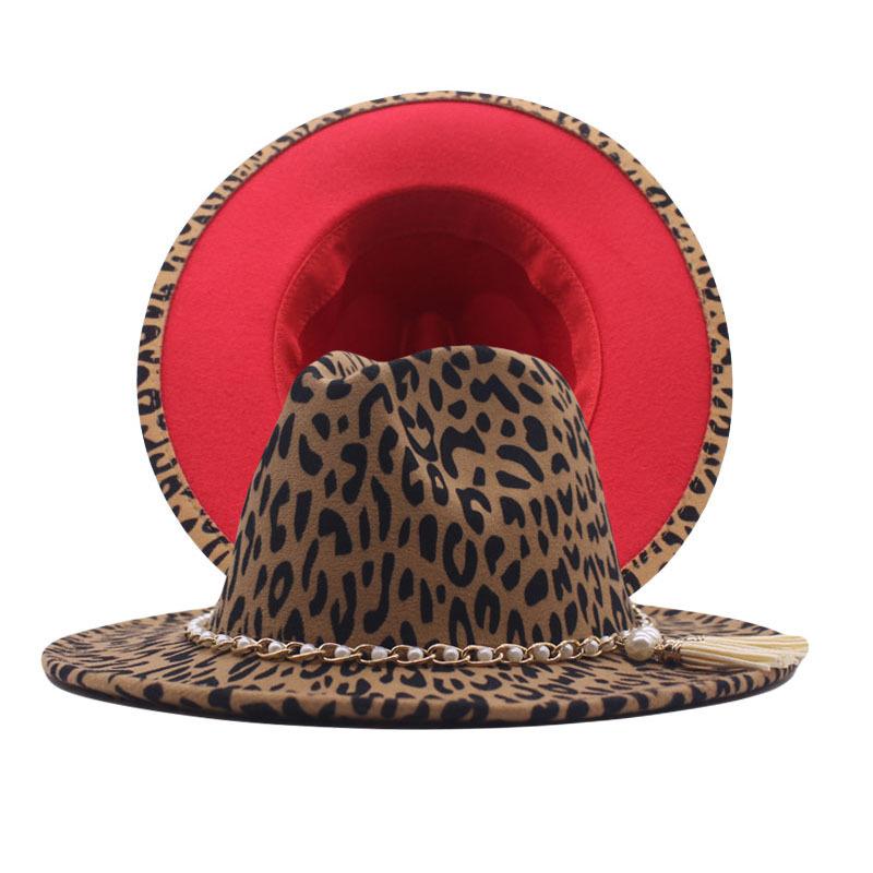Autumn and winter British style men and women double-sided color matching printed woolen jazz hat new fashion flat-brimmed hat big eaves hat