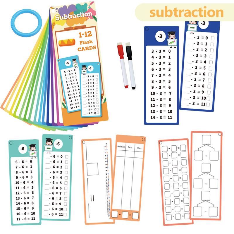 15pcs/set Math Training Cards with Pen Addition Subtraction Multiplication Division Card School Mathematics Teaching Tools TMZ