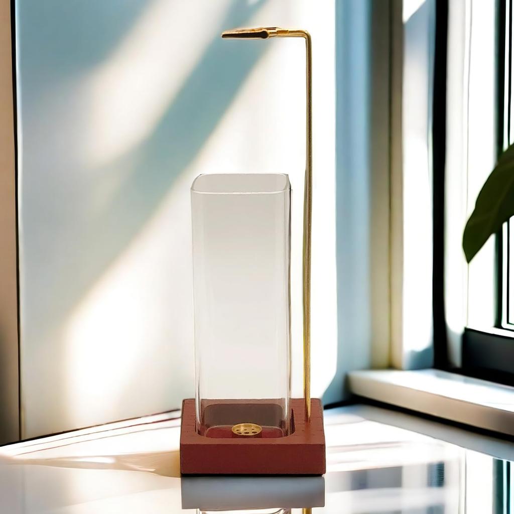 L CLOVER Incense Holder, Ash-Preventing, Spill-Proof, Glass, Hanging, Stylish, Vertical Stand (Square)