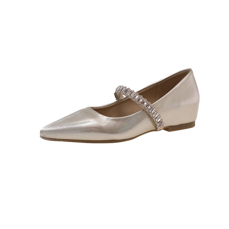 Fashion Pointed Toe French Rhinestone One Character Temperament Single Shallow Mouth Summer New Fashion Mary Jane Shoes